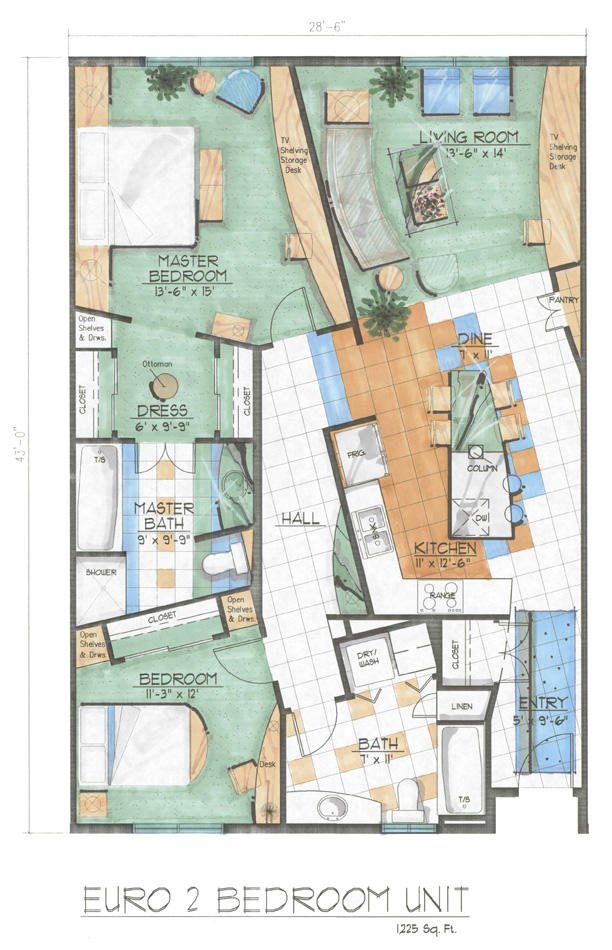 Midtown Village - Euro Two Bedroom Floor Plan