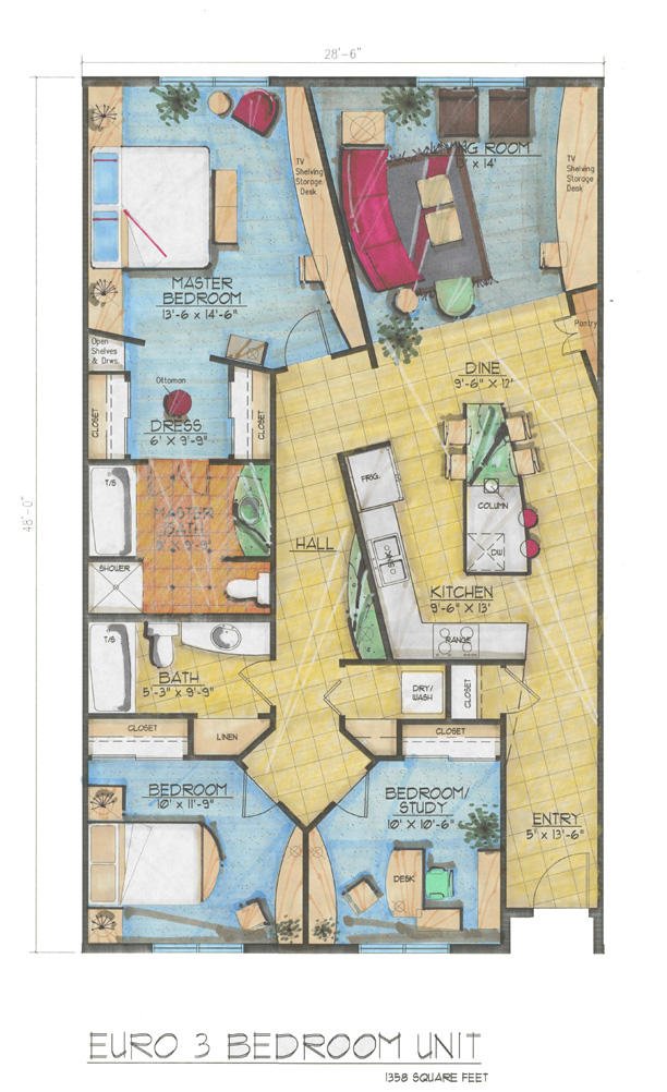 Midtown Village - Euro Three Bedroom Floor Plan