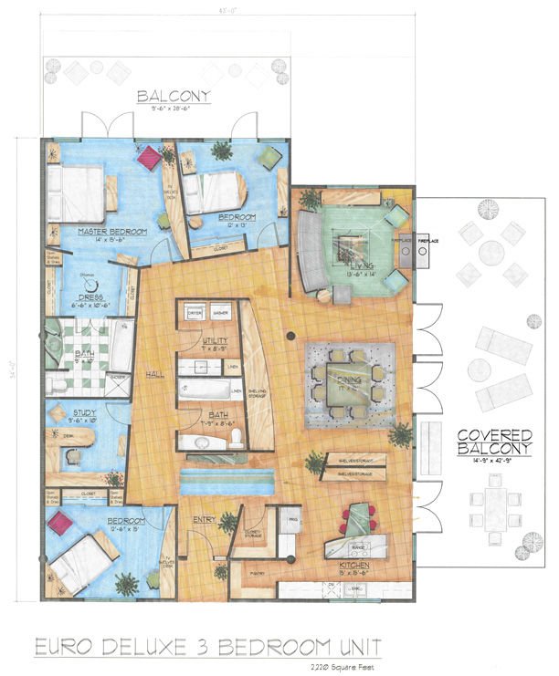 Midtown Village - Euro Deluxe Three Bedroom Floor Plan